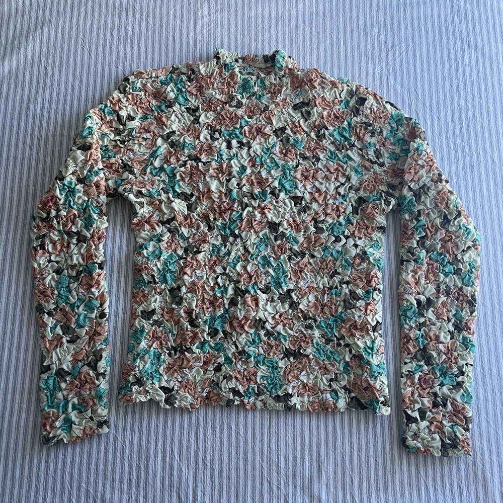 Dolan Left Coast Anthropologie Floral Popcorn Pebble Smocked Mock Neck Top - XL